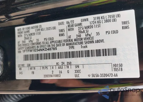 2022 Ford F-150 Xlt from USA, damaged, VIN 1FTFW1E54NKD48785